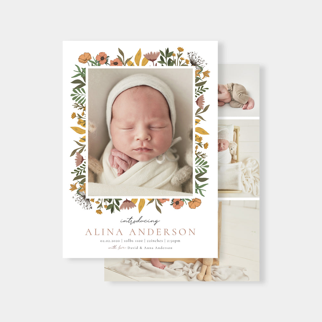 Floral Frame - Birth Announcement Template-Template-Salsal Design