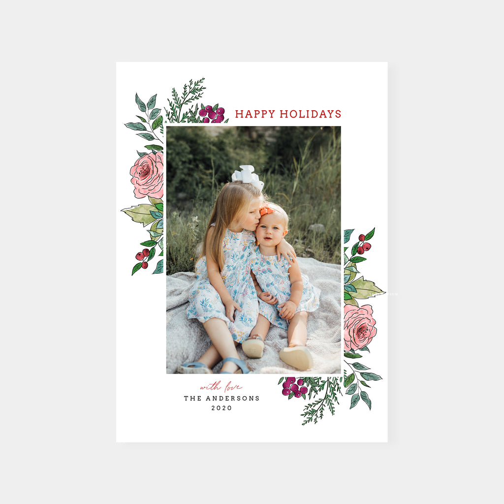 Hand Drawn Floral - Holiday Card Template-Template-Salsal Design