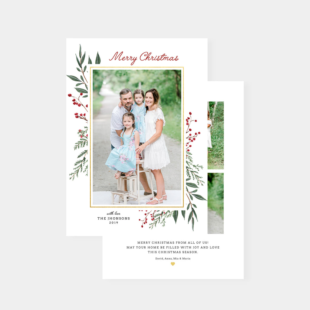 Berry Leaves | Vertical - Christmas Card Template-Template-Salsal Design
