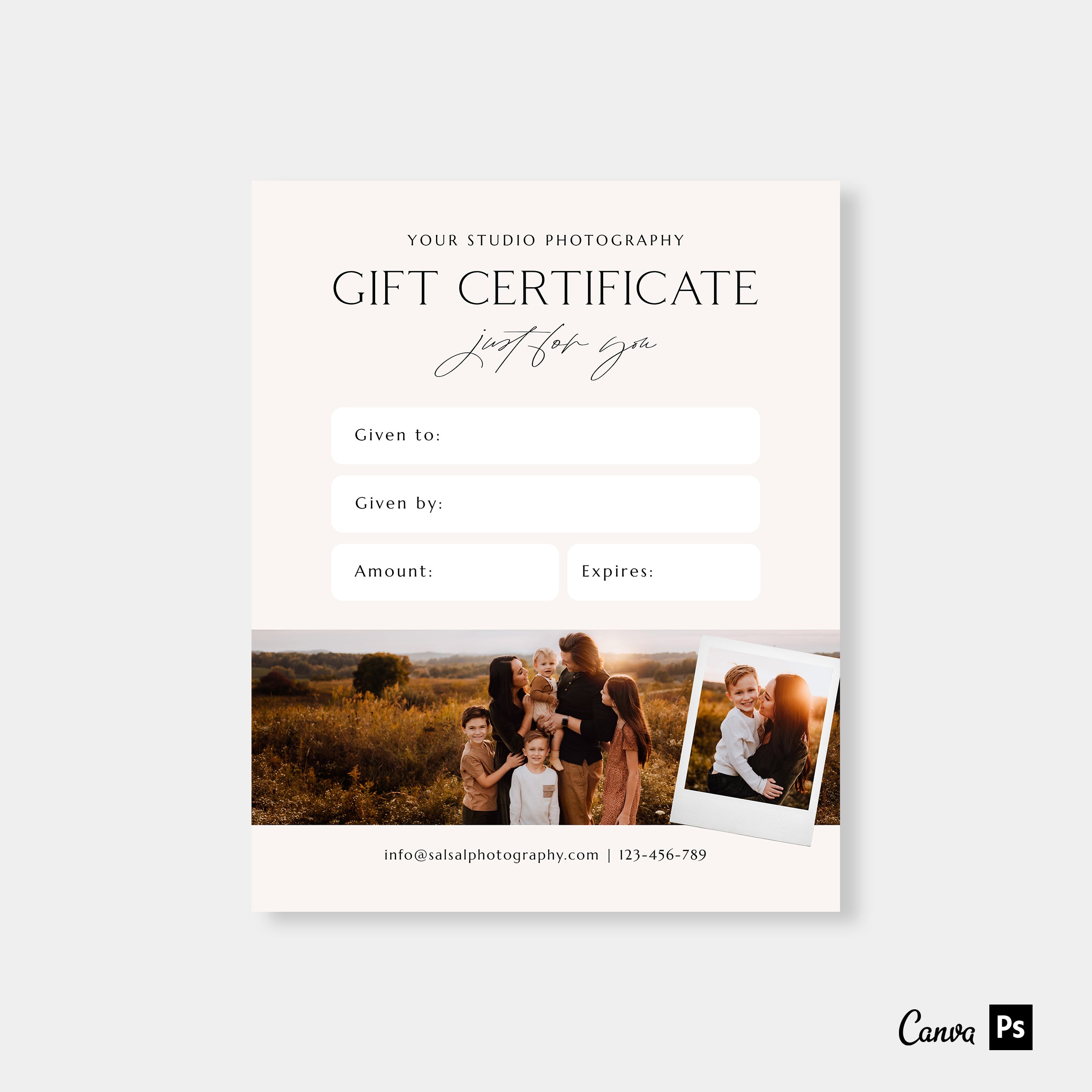 photography gift certificate design