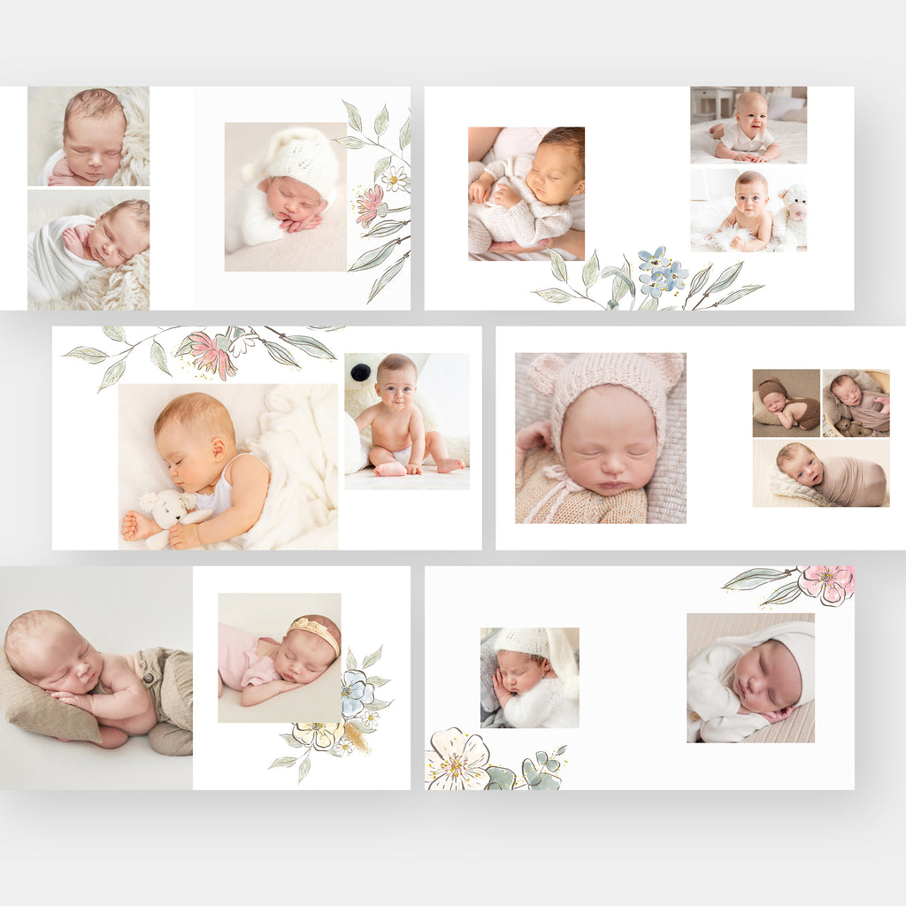 Watercolor Flowers - Newborn Album Template-Template-Salsal Design