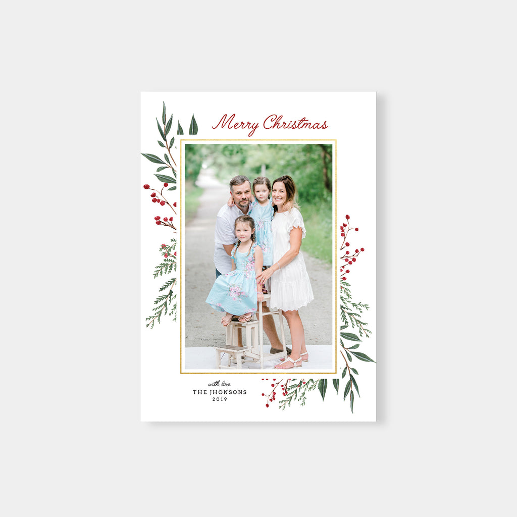 Berry Leaves | Vertical - Christmas Card Template-Template-Salsal Design