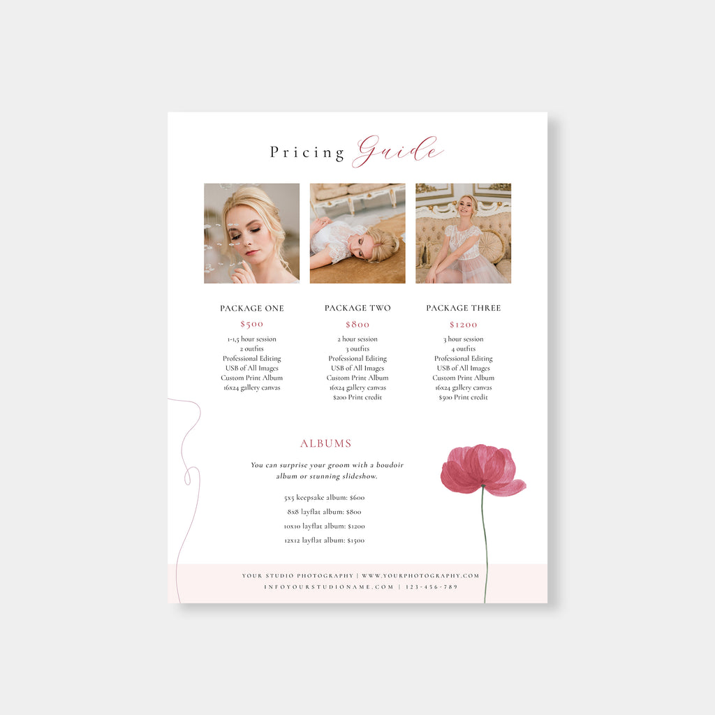 Watercolor Rose - Wedding Photography Price Guide Template-Template-Salsal Design