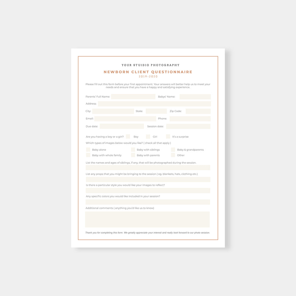 Brown - Newborn Photography Questionnaire-Template-Salsal Design