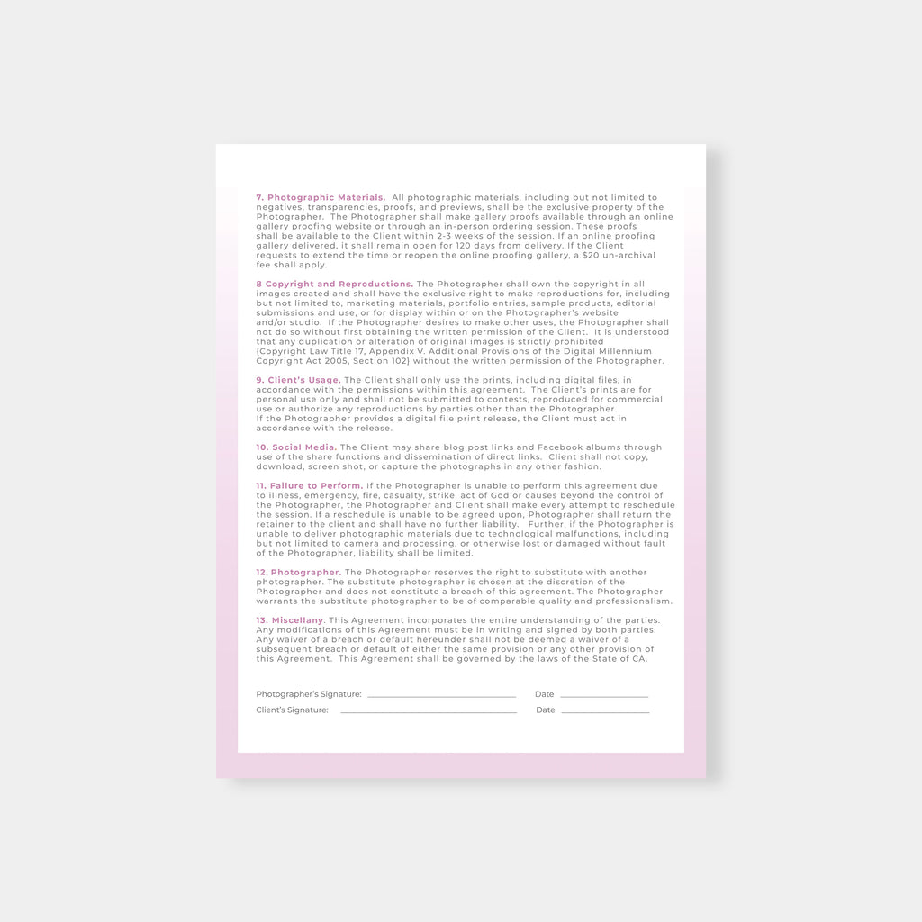 Pink - Newborn Photography Contract Template-Template-Salsal Design