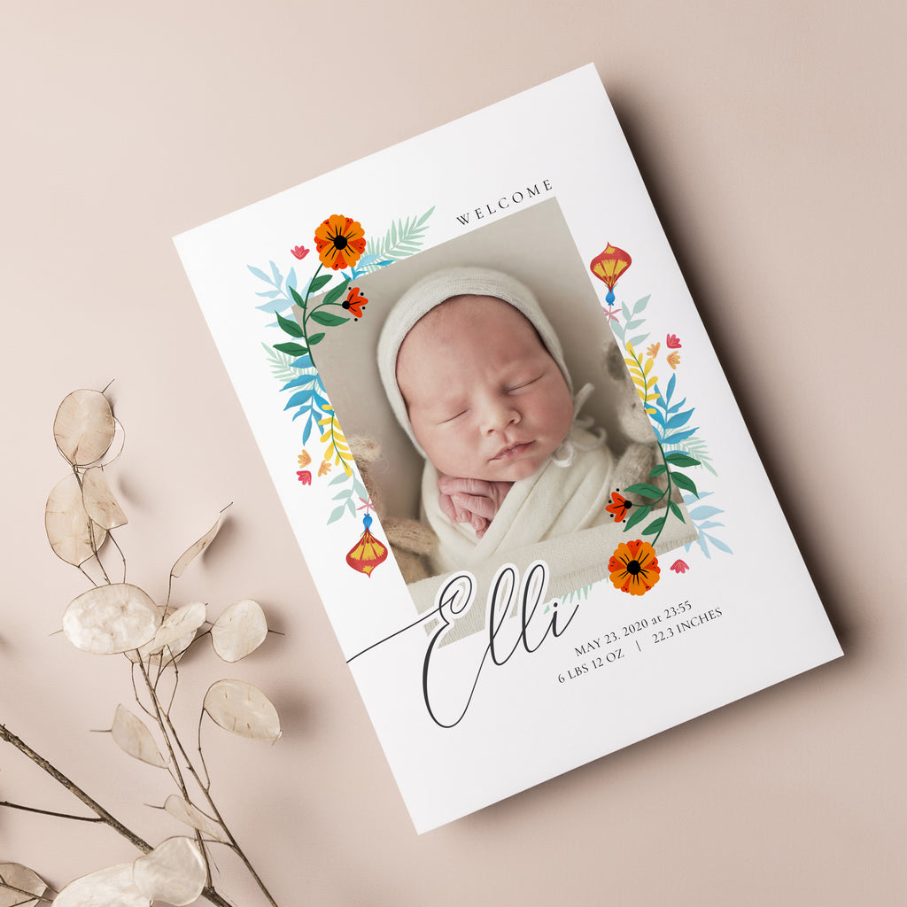 Blooming Card - Birth Announcement Template-Template-Salsal Design