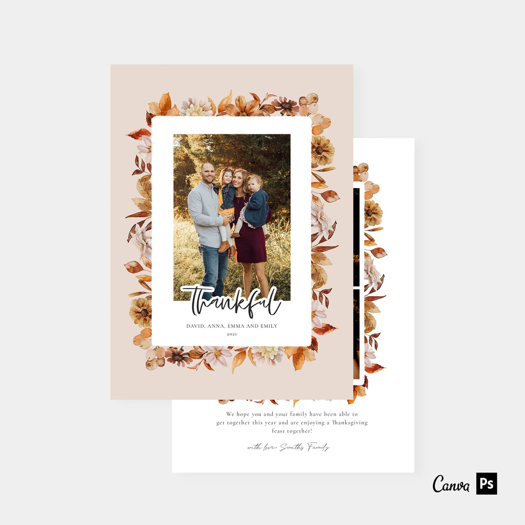 Watercolor Leaves - Thanksgiving Card-Template-Salsal Design