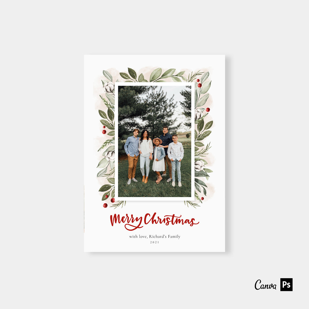 Painted Florals - Christmas Card Template-Template-Salsal Design
